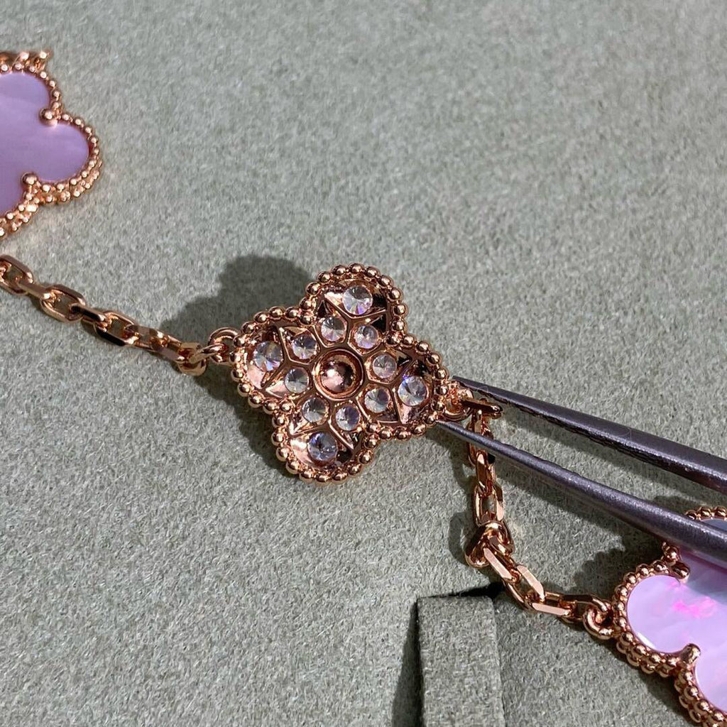 CLOVER 10 MOTIFS DIAMOND PINK MOP NECKLACE