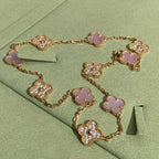 CLOVER 10 MOTIFS DIAMOND PINK MOP NECKLACE