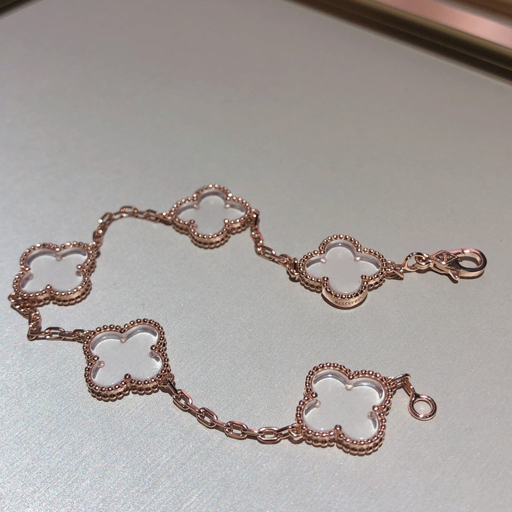 CLOVER 5 MOTIF ROCK CRYSTAL BRACELET