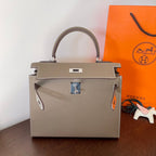 HM KELLY 28CM ETAIN EPSOM LEATHER SILVER HARDWARE