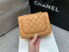 MINI SQUARE FLAP BAG 17CM BROWN LAMBSKIN GOLD HARDWARE
