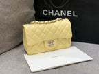 MINI RECTANGLE FLAP BAG 20CM YELLOW LAMBSKIN SILVER HARDWARE