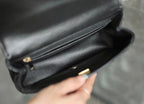 MINI RECTANGLE FLAP BAG TOP HANDLE 20CM BLACK LAMBSKIN SILVER HARDWARE
