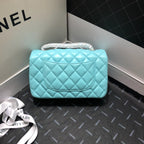 CC 20 CLASSIC SMALL DOUBLE FLAP BAG IN LIGHT BLUE CALFSKIN