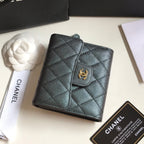 CC FLAP CARD HOLDER 11.5 BLACK GRAINED CALFSKIN GOLD ICON