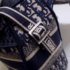 CAMP DOUBLE BUCKLE BAG 28 IN NAVY BLUE MONOGRAM OBLIQUE JACQUARD