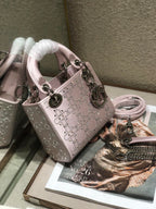LADY 24 HANDBAG EMBOSSED DIAMOND IN SILVER CALFSKIN