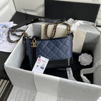 CC GABRIELLE MINI 20 HOBO BAG IN MIDNIGHT BLUE MIX BLACK CALFSKIN