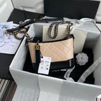 CC GABRIELLE MINI 20 HOBO BAG IN ALMOND BEIGE MIX BLACK CALFSKIN