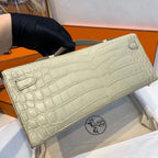 KELLY CUT 31 IN PEARL GRAY ALLIGATOR LEATHER WITH SILVER HARDWARE (MADE-TO-ODER)