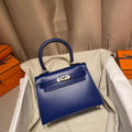 KELLY MINI 20 BAG IN NAVY BLUE SMOOTH CALFSKIN WITH SILVER HARDWARE (MADE-TO-ODER)