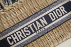 LARGE 28 BASKET BAG IN BLACK OBLIQUE JACQUARD AND BEIGE WICKER
