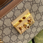 GG PADLOCK MEDIUM 26 SHOULDER BAG BEIGE CANVAS AND BROWN CALFSKIN