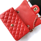 MINI RECTANGLE FLAP BAG 20CM RED LAMBSKIN GOLD HARDWARE