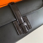 JIGE ELAN 29 CLUTCH IN BLACK CALFSKIN WITH LIZARD SKIN (MADE-TO-ODER)