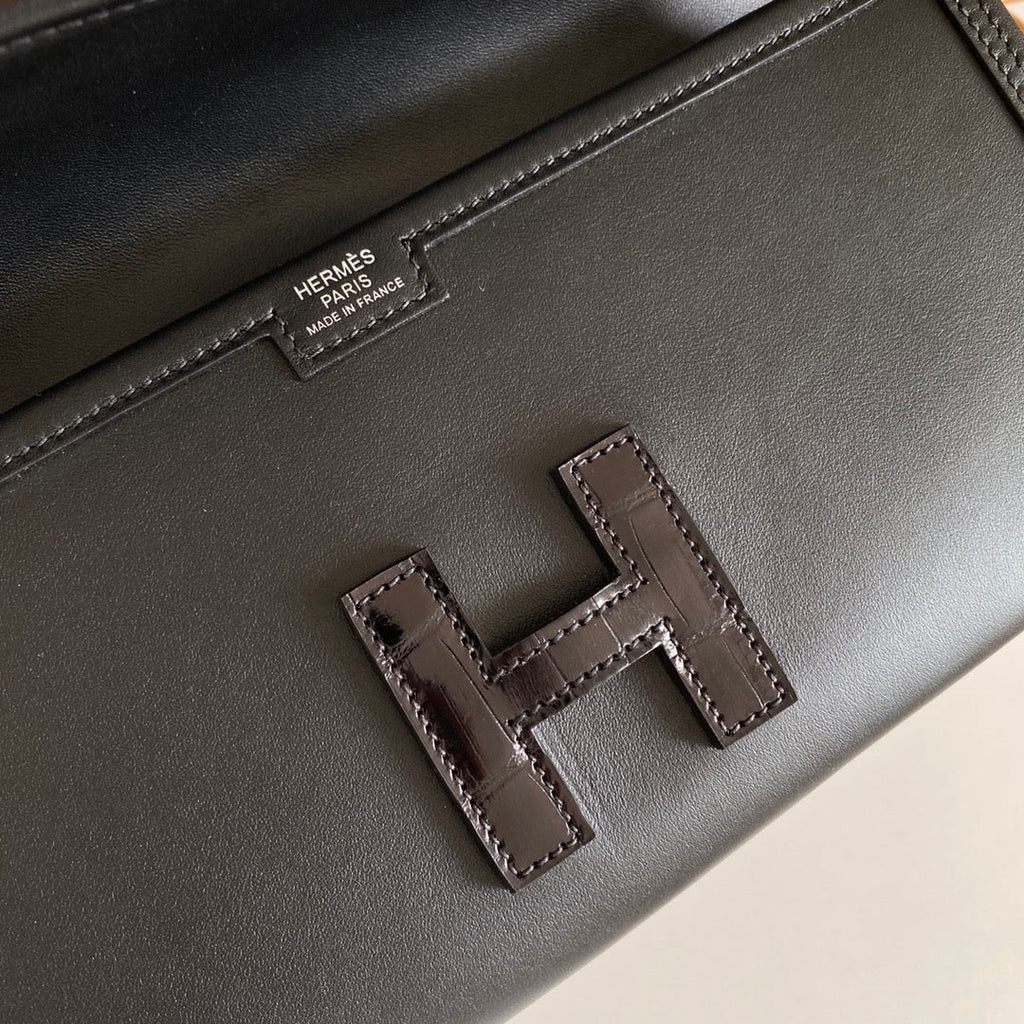JIGE ELAN 29 CLUTCH IN BLACK CALFSKIN WITH LIZARD SKIN (MADE-TO-ODER)