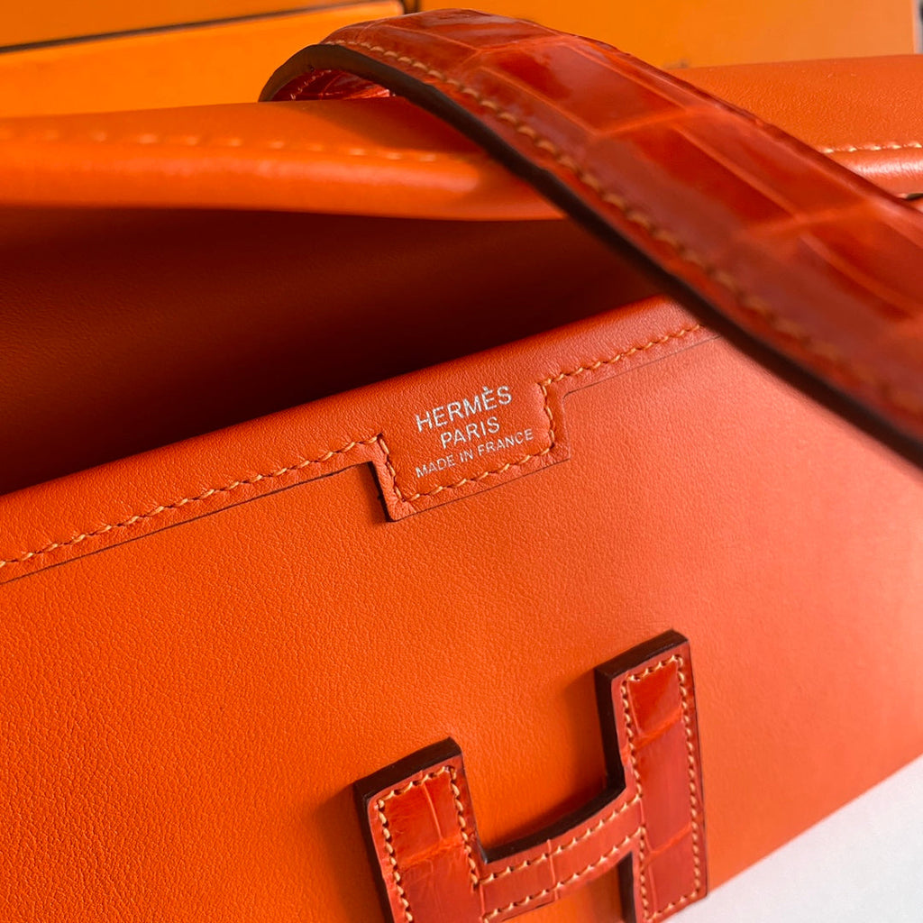 JIGE ELAN 29 CLUTCH IN BRIGHT ORANGE CALFSKIN WITH LIZARD SKIN (MADE-TO-ODER)