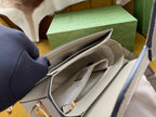 GG HORSEBIT 1955 SADDLE BAG 25 IN WHITE CANVAS AND BEIGE CALFSKIN