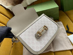 GG HORSEBIT 1955 SADDLE BAG 25 IN WHITE CANVAS AND BEIGE CALFSKIN