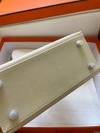 KELLY MINI 20 BAG IN OAT TAN CALFSKIN WITH SILVER HARDWARE