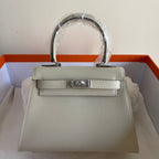 KELLY MINI 20 BAG IN OAT TAN CALFSKIN WITH SILVER HARDWARE