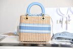 LADY 24 BASKET BAG IN BLUE OBLIQUE JACQUARD MIX BEIGE WICKER
