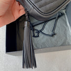 LOU MINI CAMERA BAG 19 IN BLACK CAVIAR PATTERN CALFSKIN BLACK HARDWARE
