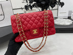 CC 25 CLASSIC SMALL DOUBLE FLAP BAG IN CHERRY RED CALFSKIN WITH STRAP