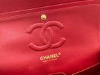 CC 25 CLASSIC SMALL DOUBLE FLAP BAG IN CHERRY RED CALFSKIN WITH STRAP