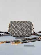 GG MINI 25 PRINTED SADDLE BAG IN EICRU BEIGE CANVAS