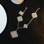 CLOVER BRACELET 5 MOTIF SILVER DIAMOND PAVED