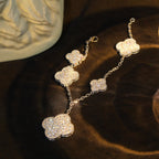 CLOVER BRACELET 5 MOTIF SILVER DIAMOND PAVED