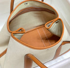 GARDEN PARTY 36CM IN WHITE TOILETS COTTON CANVAS AND BROWN CALFSKIN