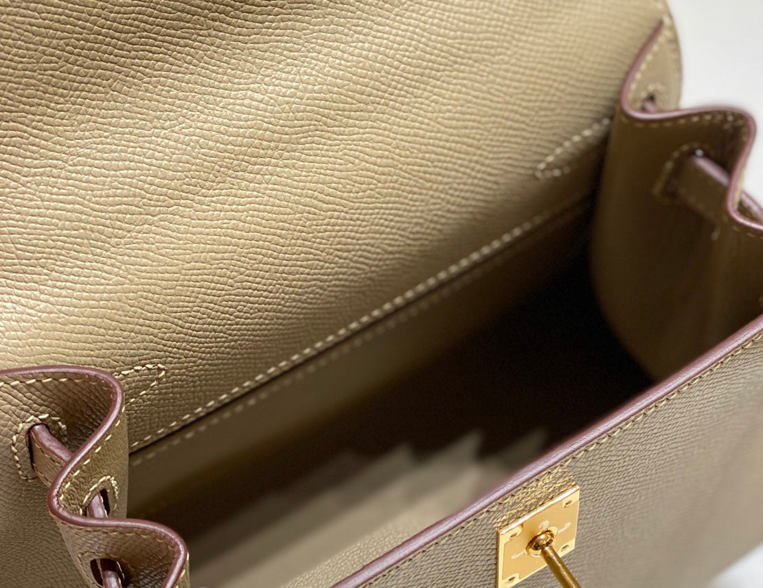 KELLY MINI 20 BAG IN TAN BROWN CALFSKIN WITH GOLD HARDWARE (MADE-TO-ODER)
