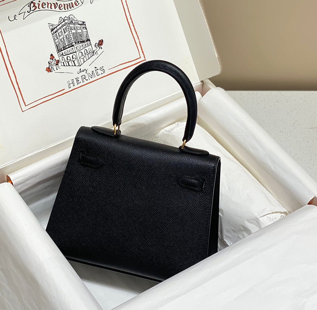 KELLY MINI 20 BAG IN BLACK CALFSKIN WITH GOLD HARDWARE (MADE-TO-ODER)