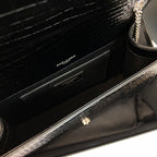 KATE TASSEL 24 CROCODILE PATTERN CALFSKIN BLACK WITH SILVER LOGO