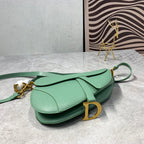 CD Saddle Bag Strap Warm Taupe Grained Green Calfskin
