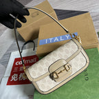 GG HORSEBIT 1955 BAG 24 IN WHITE CANVAS AND BEIGE CALFSKIN