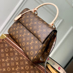 CLUNY MM HANDBAG 33 IN BROWN MONOGRAM CALFSKIN BEIGE BLACK EMBROIDERED LOGO CANVAS