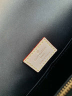 CLUNY MM HANDBAG 28 IN BROWN MONOGRAM CALFSKIN BEIGE BLACK EMBROIDERED LOGO CANVAS