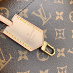 CLUNY MM HANDBAG 28 IN BROWN MONOGRAM CALFSKIN BEIGE BLACK EMBROIDERED LOGO CANVAS