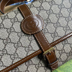 MESSENGER BAG 25 IN BEIGE CANVAS ANG BROWN CALFSKIN