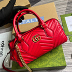 GG MARMONT MATELASSE 27 HANDBAG CHERRY RED CALFSKIN