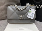 19 FLAP BAG 26 DARK GREY GOATSKIN SILVER HARDWARE