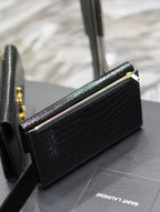 UPTOWN WALLET 21 IN BLACK CROCODILE PATTERN CALFSKIN GOLD LOGO