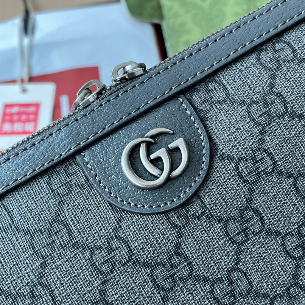 OPHIDIA MESSENGER BAG 35 IN GREY BLACK GG CALFSKIN