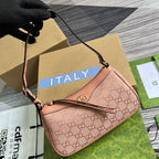 OPHIDIA GG SMALL 25 HANDBAG IN LIGHT PINK CANVAS AND CALFSKIN