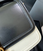 SOLFERINO MEDIUM SATCHEL 23 IN BLACK MIX WHITE CALFSKIN GOLD LOGO