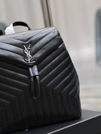 LOU BACKPACK 33 IN BLACK QUILTED CALFSKIN SILVER HARDWARE