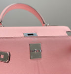 KELLY 28CM IN ROSE SAKURA SWIFT CALFSKIN SILVER HARDWARE